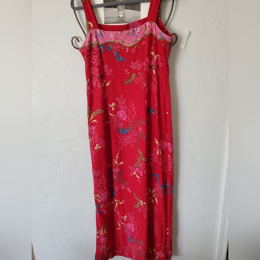 Floral Red and Pink Strapless Dress